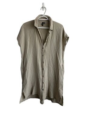 Shannon Passero 100% Cotton Gauze Tunic Top Sz S/M Neutral Beige Pockets Boho